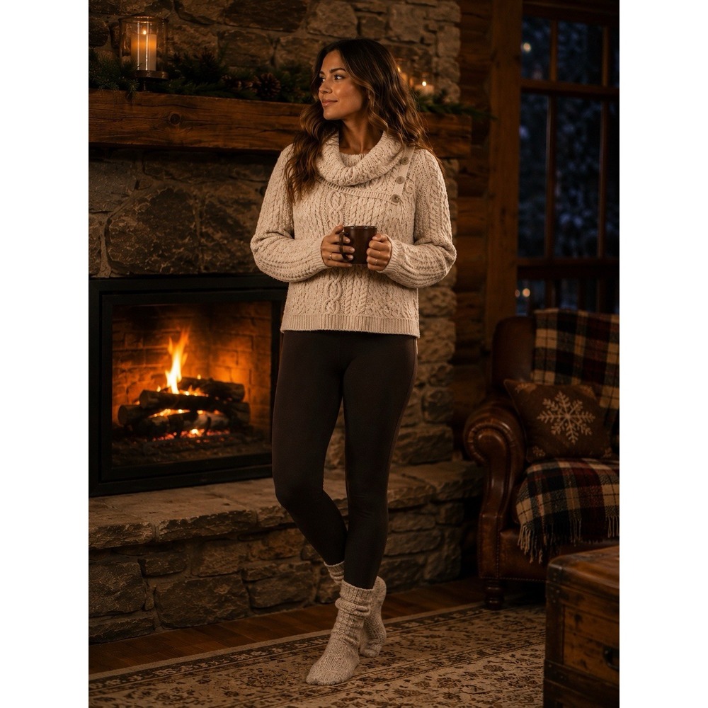 Aran Mor Wool Asymmetrical Cableknit Sweater Ireland XS Ivory Cozy